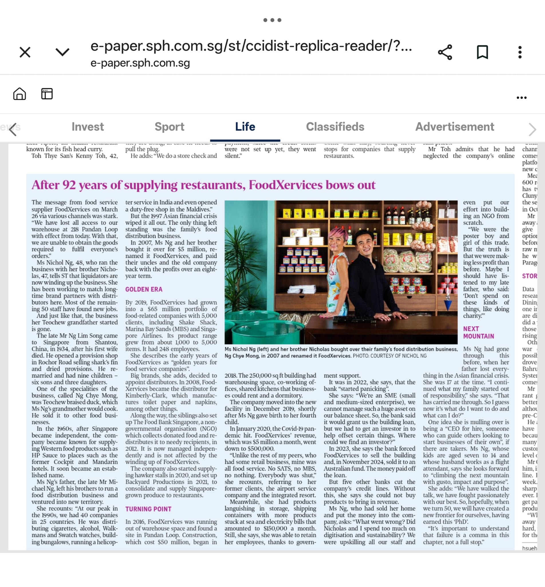Straits Times FoodXervices article May 2026